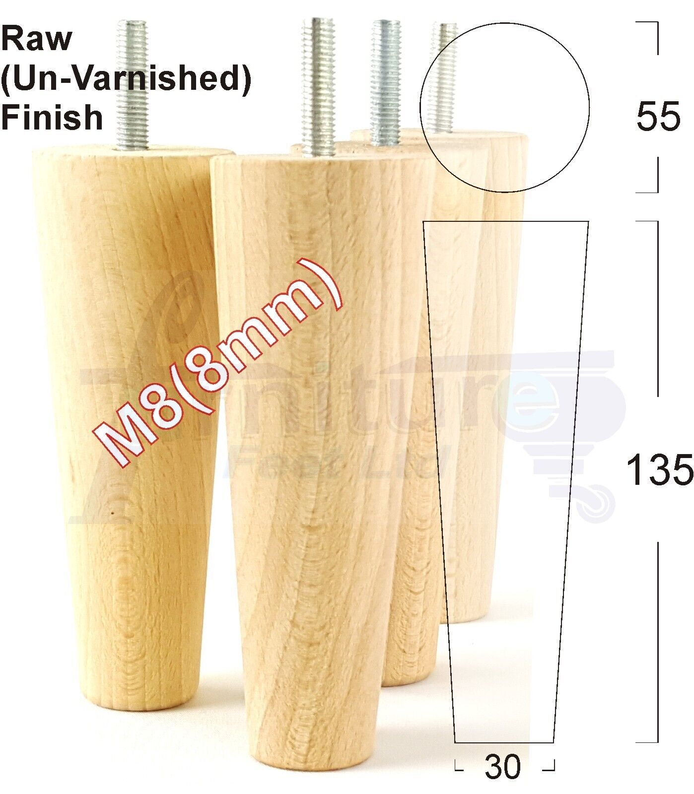 4 Solid Wood Replacement Furniture Chair Legs M8 Settee Sofa Feet 135mm High