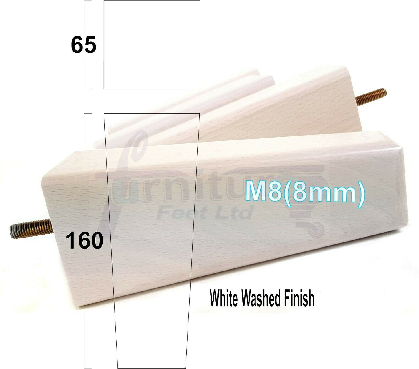 4x Wooden Furniture Legs 160mm High Replacement Square Tapered Feet 8mm