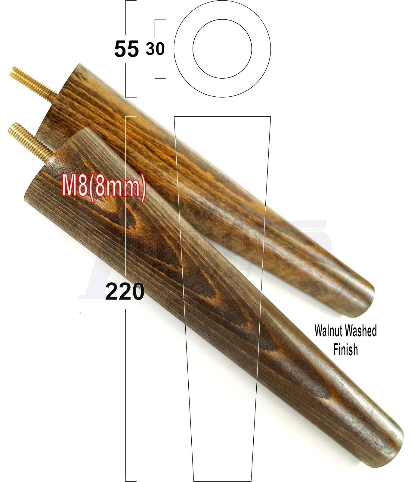 4 Retro Wood Replacement Furniture Chair Legs M8 Footstool Settee Sofa Feet 220mm High