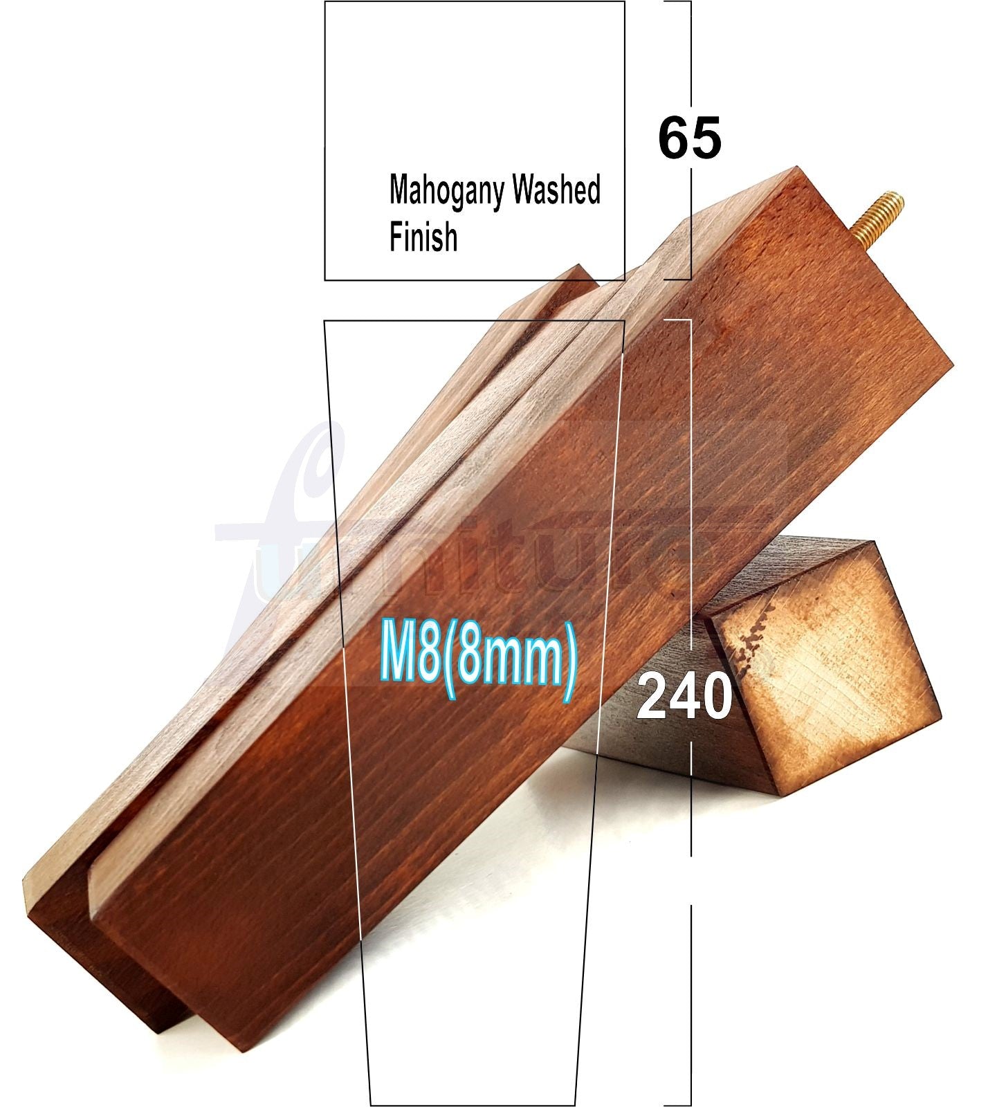 4 Solid Wood Furniture Feet Square Replacement Block Tapered Legs 240mm High M8 Sofa Chairs Stools Cabinets Beds