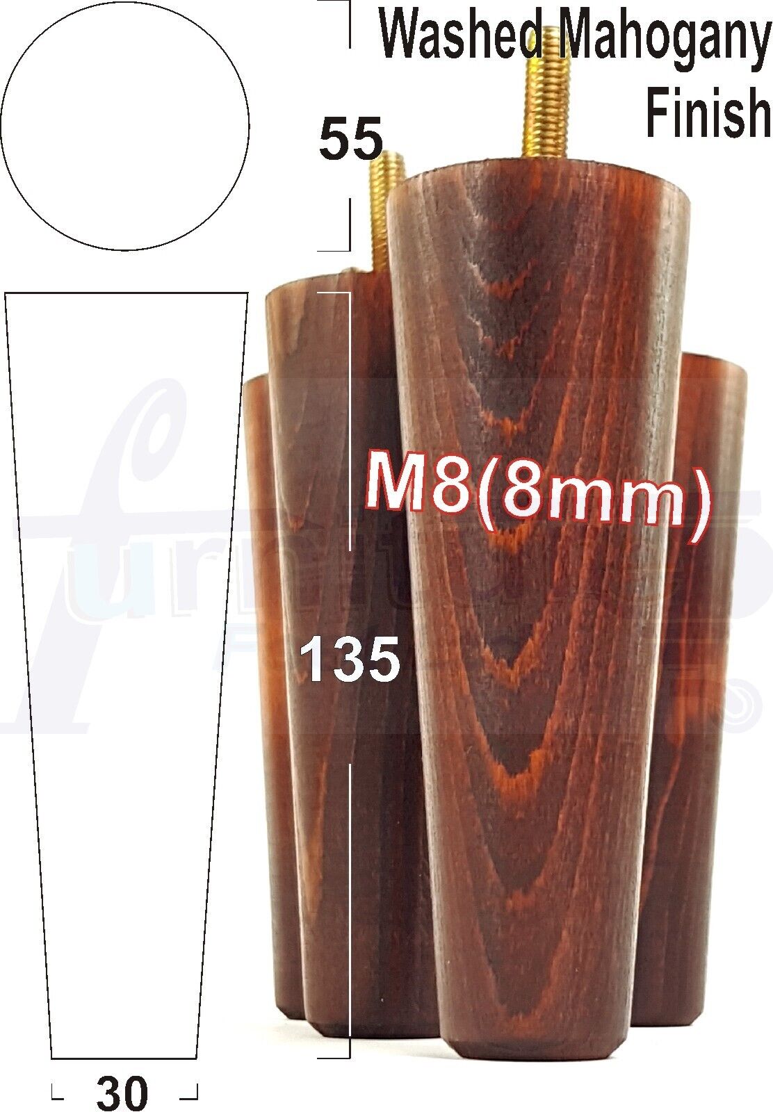 4 Solid Wood Replacement Furniture Chair Legs M8 Settee Sofa Feet 135mm High