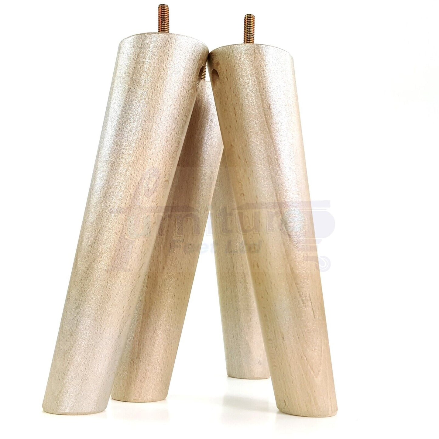 4 Solid Wood Turned Furniture Feet Replacement Mid Centry Angled Retro Legs 220mm High M8 Sofa Chairs Stools Cabinets Beds