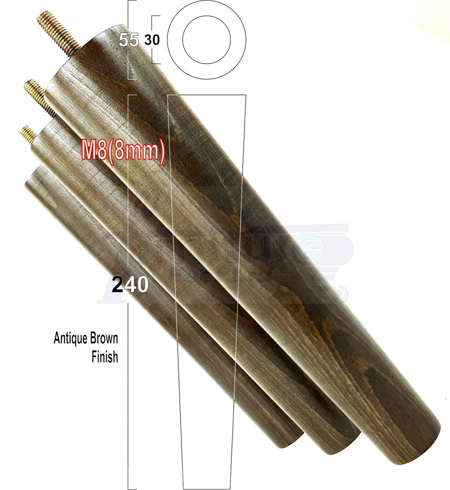 4 Retro Wood Replacement Furniture Chair Legs M8 Footstool Settee Sofa Feet 240mm High