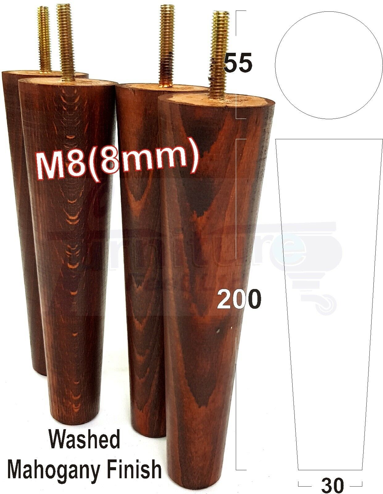 4 Retro Turned Wood Replacement Furniture Chair Legs M8 Footstool Settee Sofa Feet 200mm High