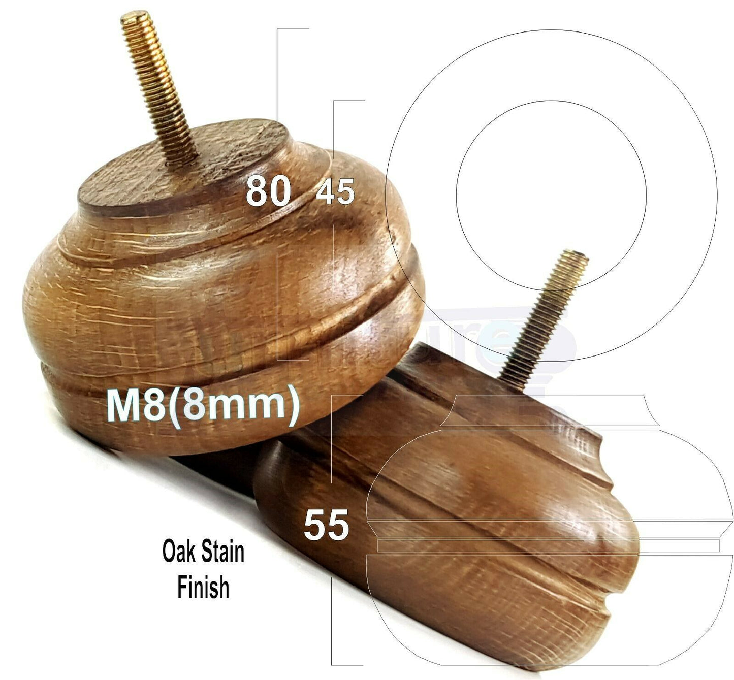 4 Wood Replacment Furniture Chair Legs M8 Sofa Settee Bed Stool Feet 55mm High
