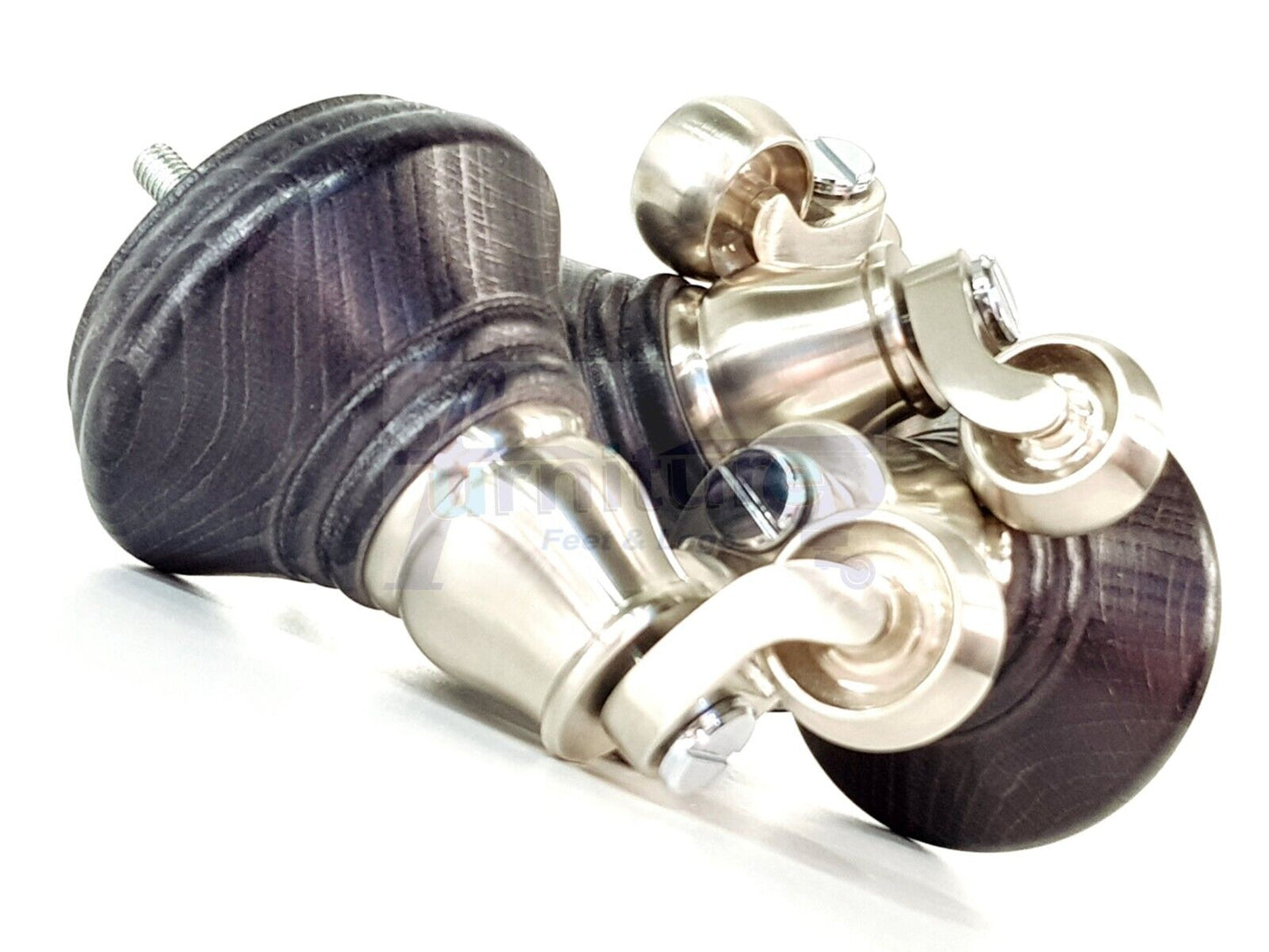 4x Black Stain Wooden Furniture Sofa Legs M8 With Castors Replacment Chair Settee Feet 115mm - 125mm High