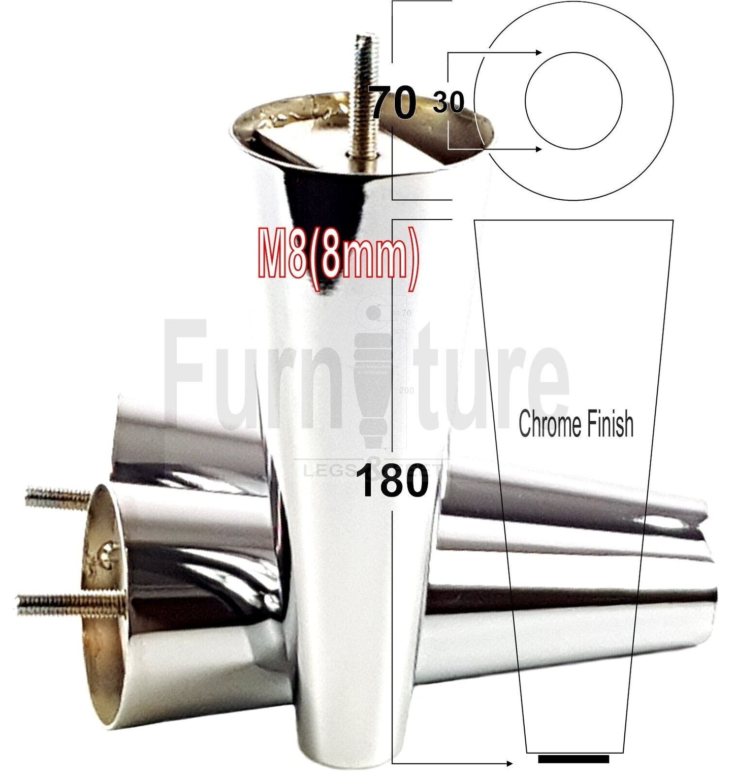 4x Metal Furniture Settee Legs Cabinet Sofa Feet 180mm High Chair Beds M8