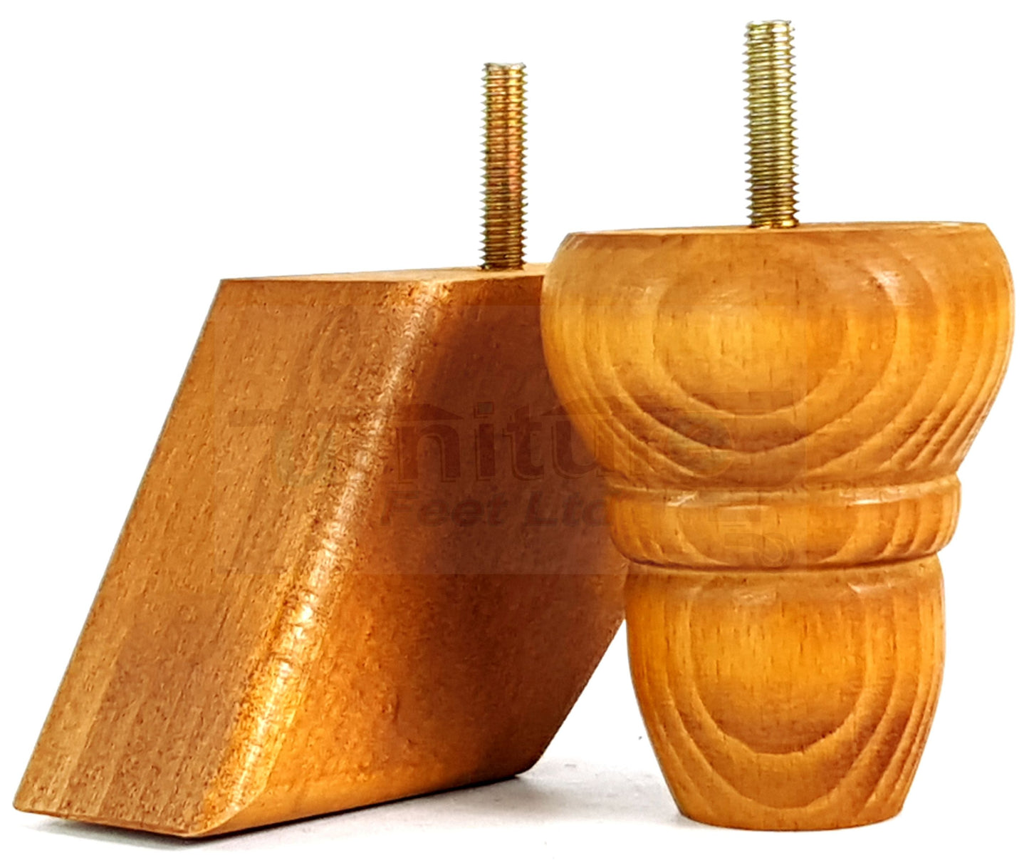 Set Of 2 Turned Wood Repacement Furniture Legs & 2 Curved Back Feet 8mm Thread