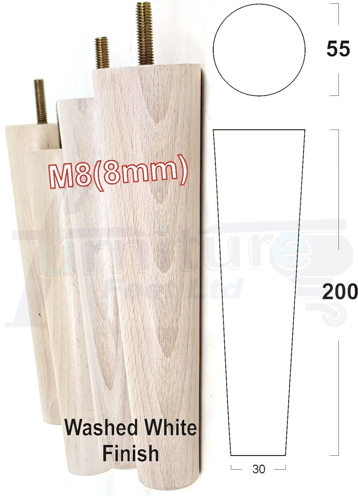 4 Retro Turned Wood Replacement Furniture Chair Legs M8 Footstool Settee Sofa Feet 200mm High