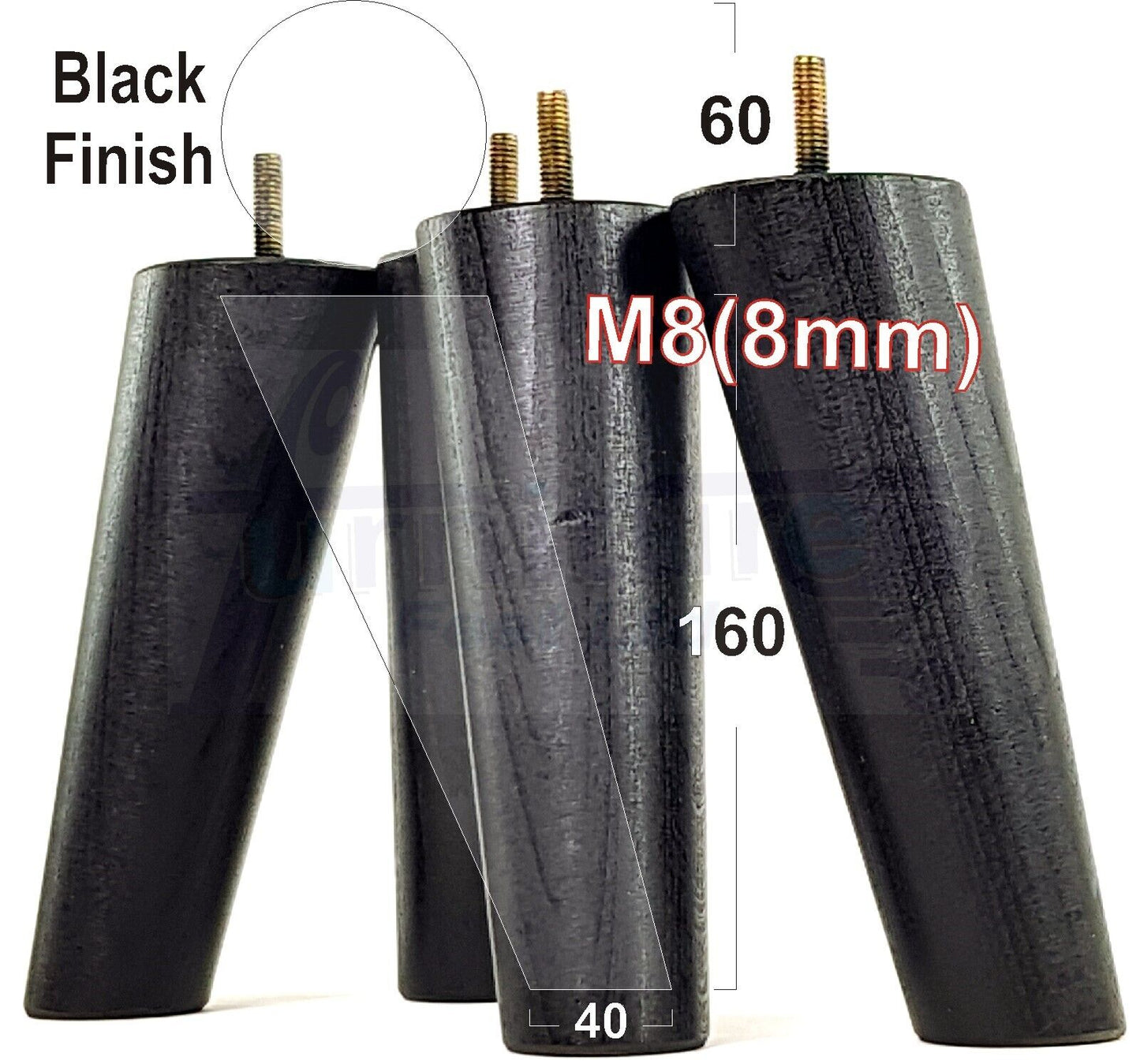 4 Solid Wood Turned Furniture Feet Replacement Mid Centry Angled Retro Legs 160mm High M8 Sofa Chairs Stools Cabinets Beds
