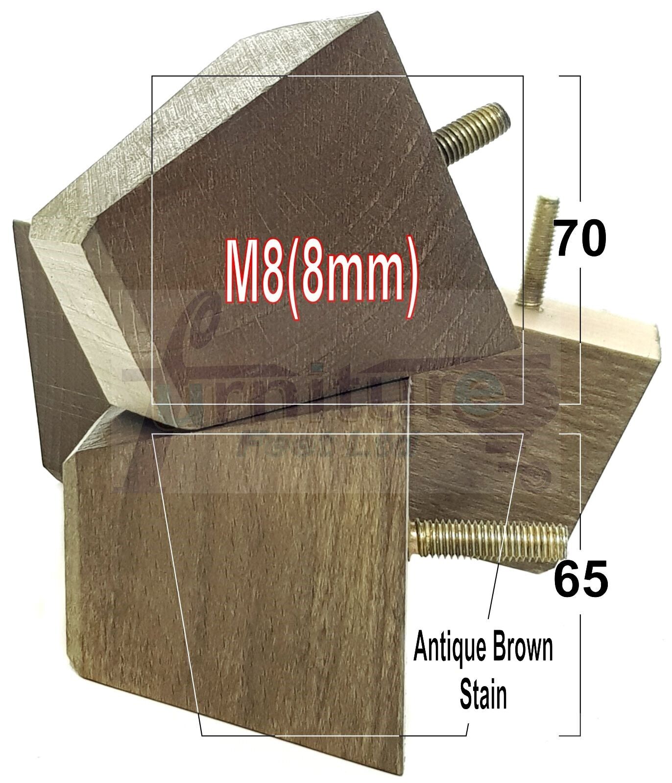 Set Of 4 Solid Wood Square Block Furniture Feet Replacement Legs 65mm High M8(8mm)
