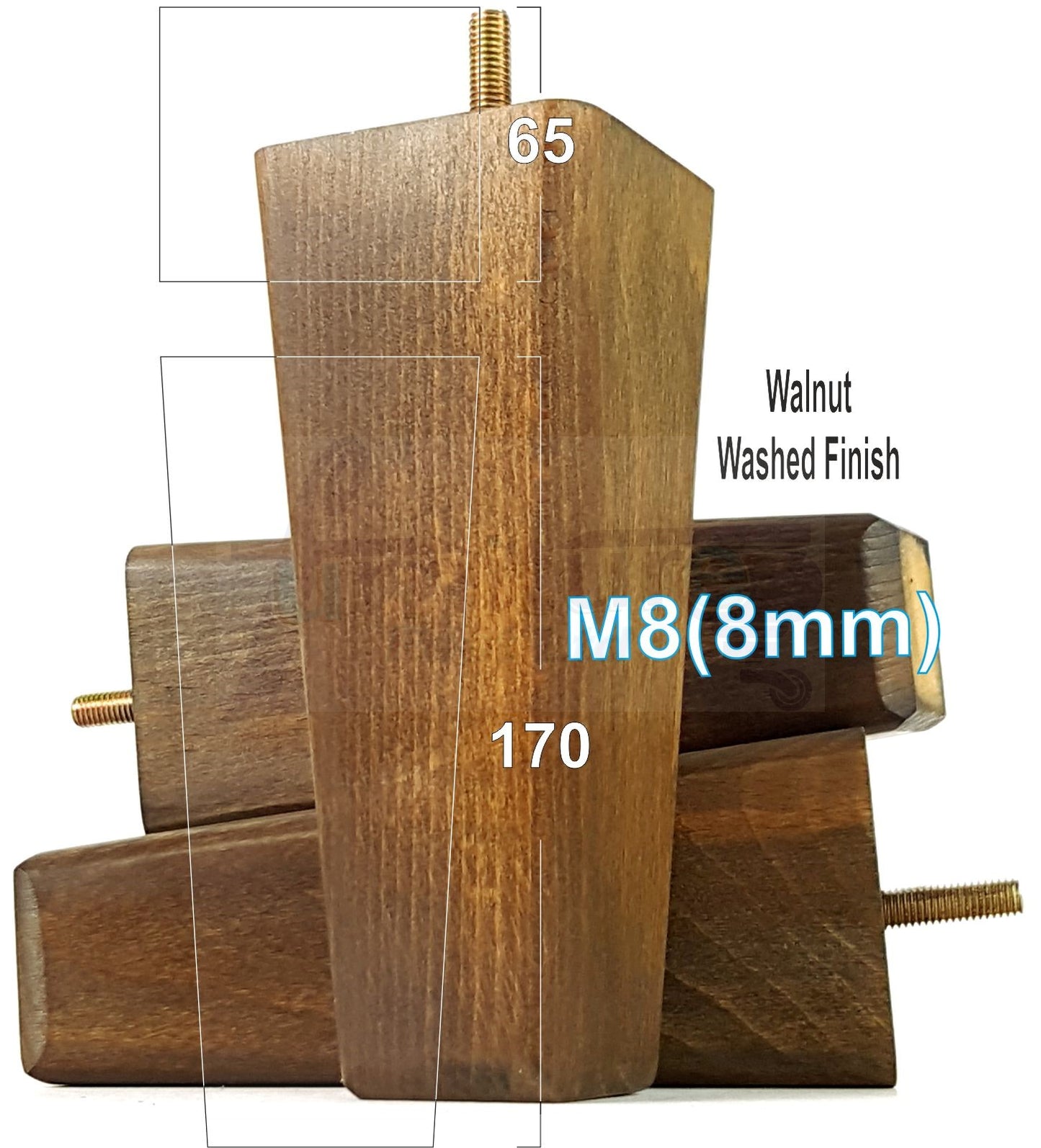 4x Wooden Furniture Legs 170mm High Replacement Square Tapered Feet 8mm