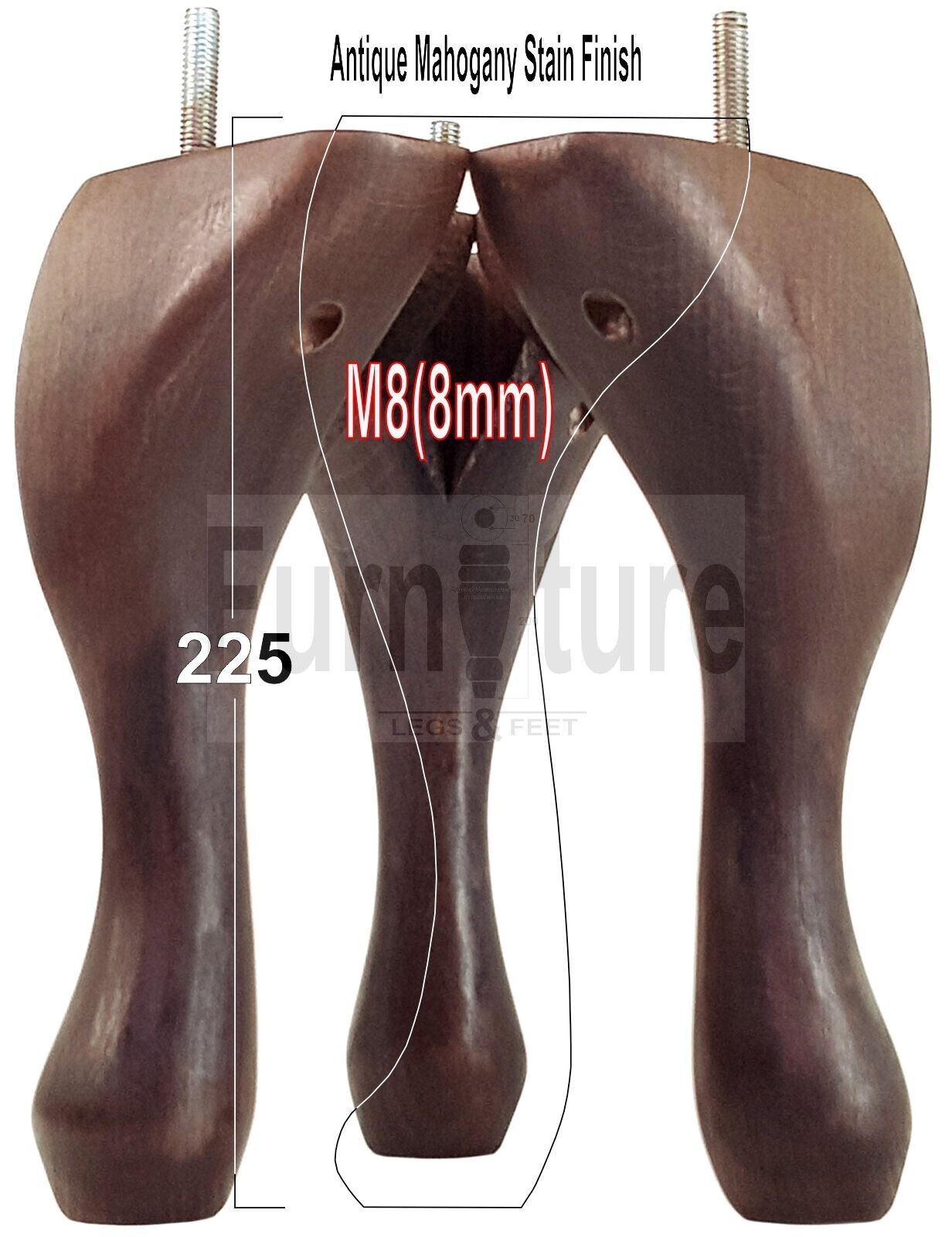 4x Solid Wood Furniture Feet 225mm High Vintage Queen Anne Replacement Legs M8 8 Inches