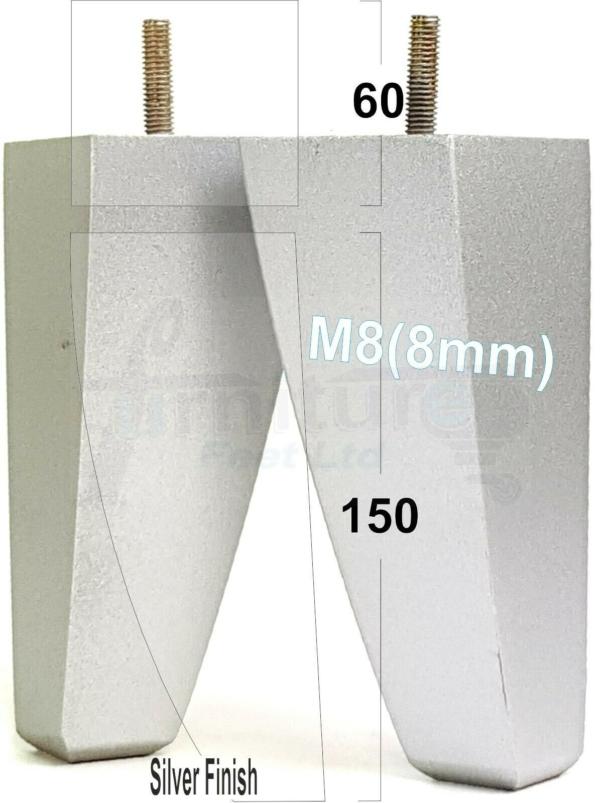 4x Tapered Square Furniture Legs Sofa Feet M8 for Chairs, Settees 150mm High