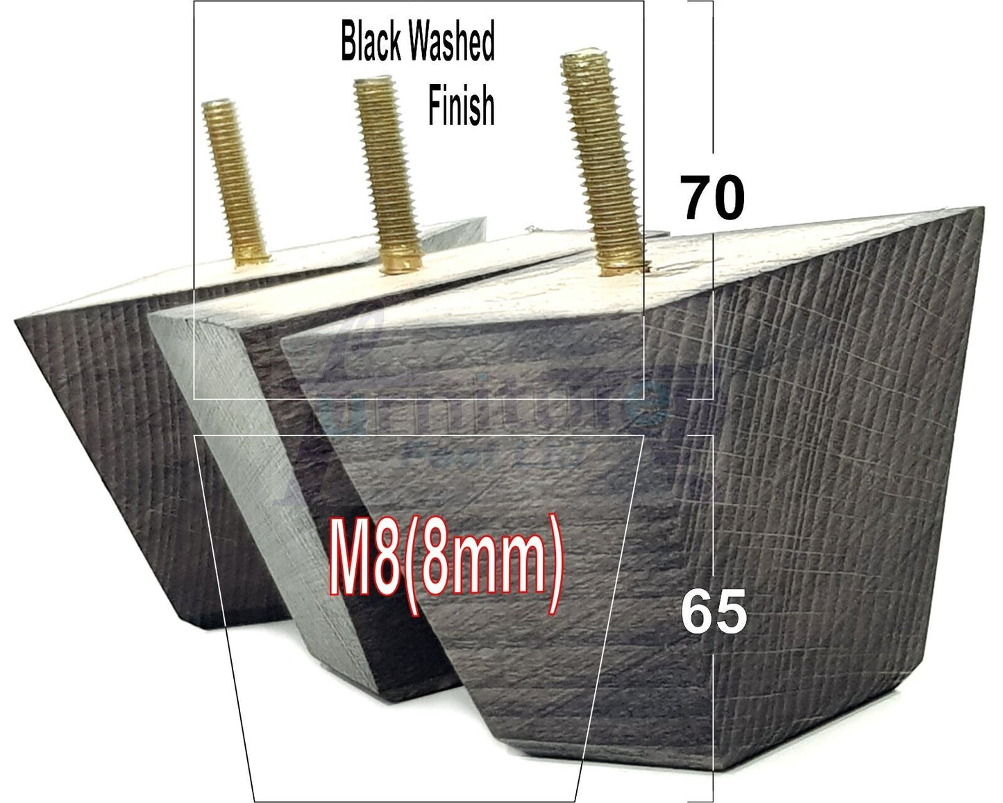 Set Of 4 Solid Wood Square Block Furniture Feet Replacement Legs 65mm High M8(8mm)
