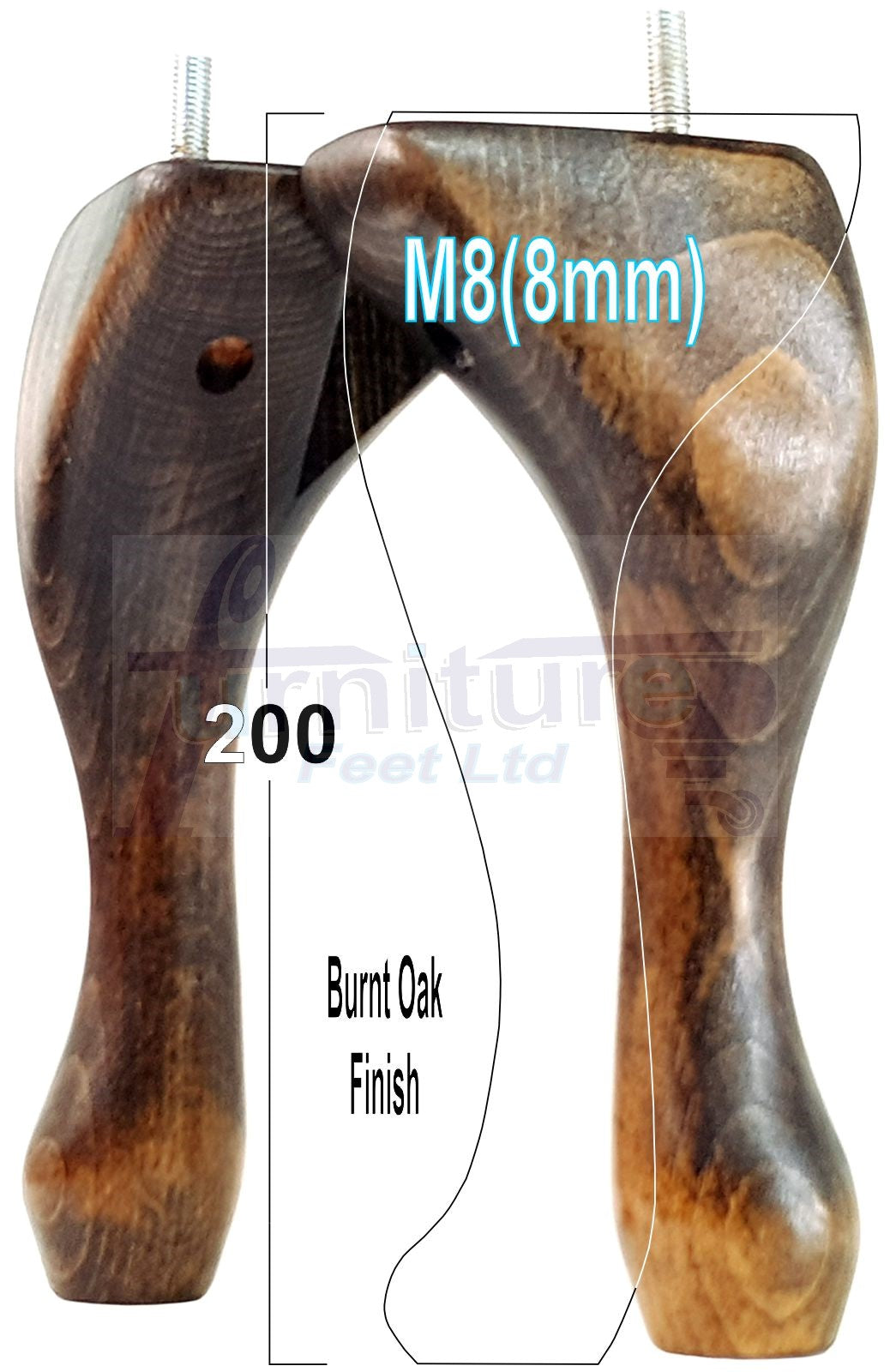 4 Solid Wood Furniture Feet 200mm High Vintage Queen Anne Replacement Legs M8 8 Inches