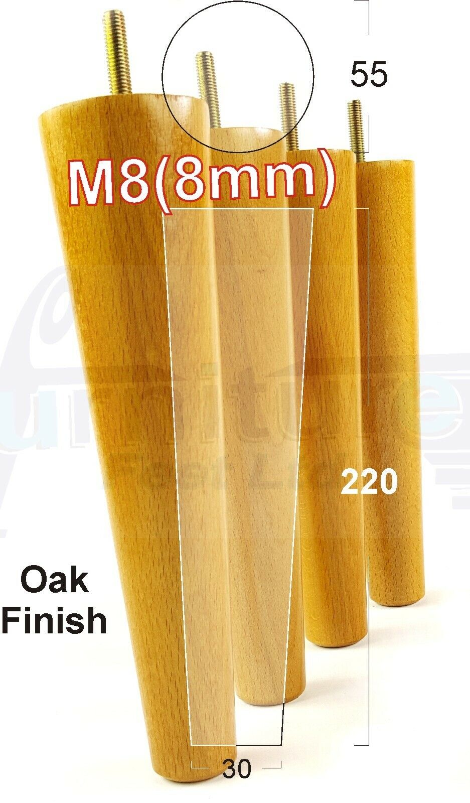 4 Retro Wood Replacement Furniture Chair Legs M8 Footstool Settee Sofa Feet 220mm High