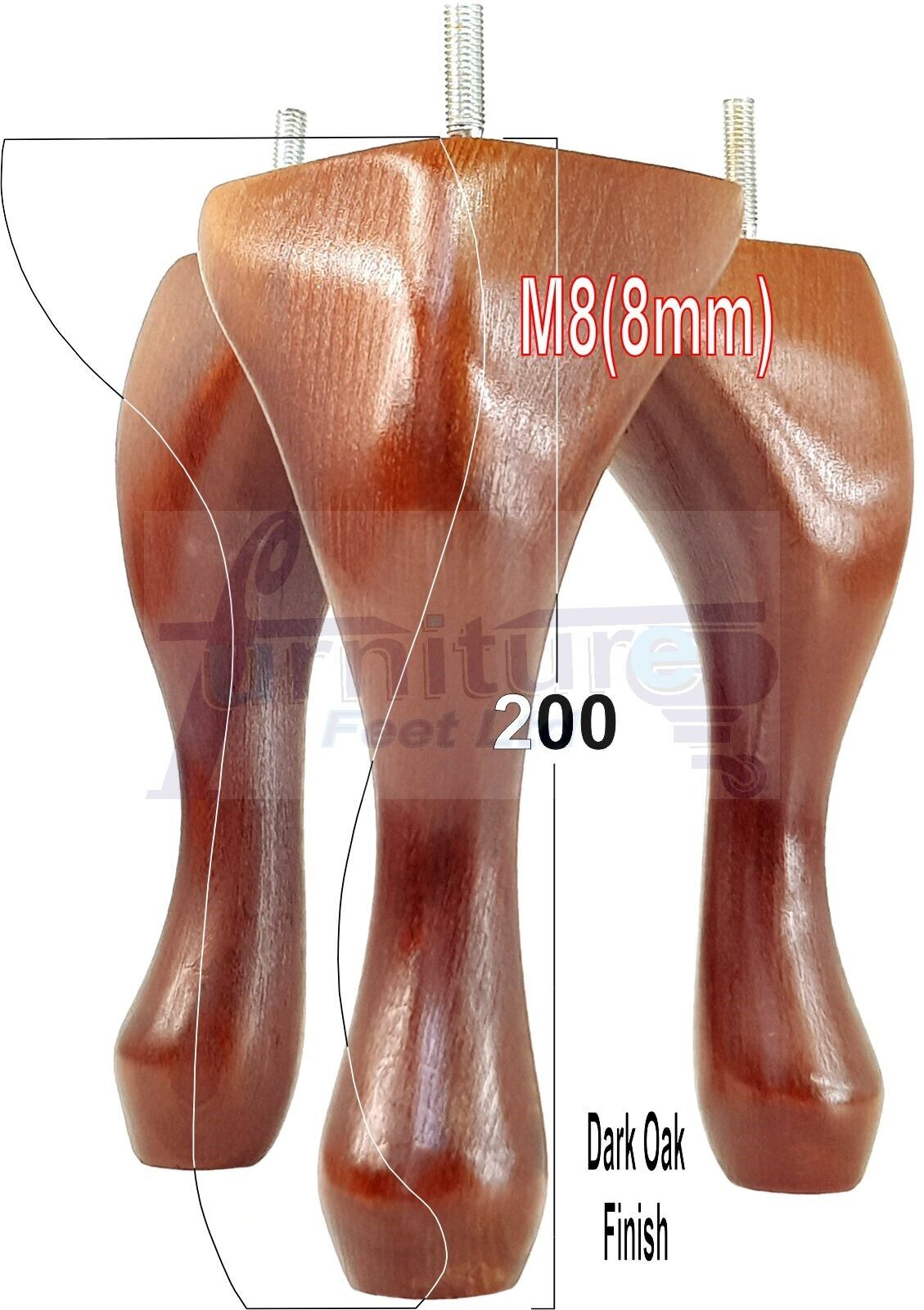 4 Solid Wood Furniture Feet 200mm High Vintage Queen Anne Replacement Legs M8 8 Inches