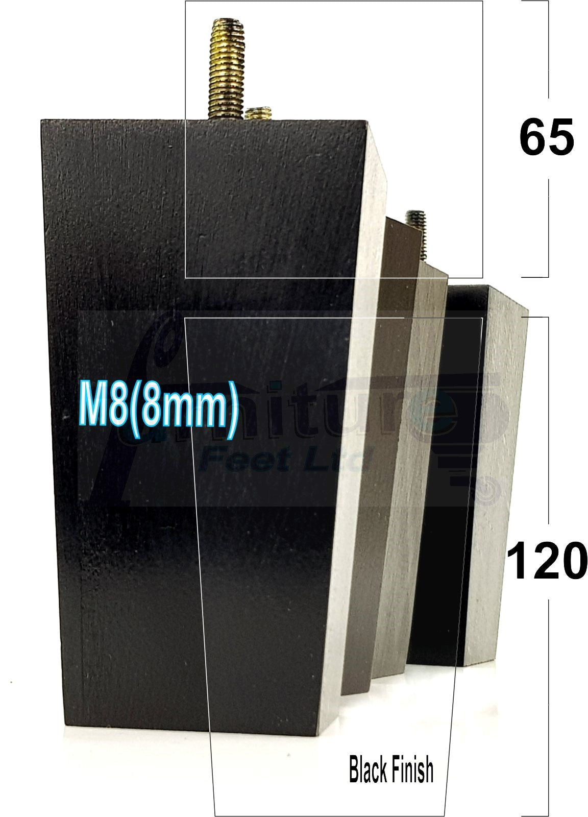 Solid Wood Furniture Feet Square Replacement Block Tapered Legs 120mm High M8 Set of 4 Sofa Chairs Stools Cabinets Beds