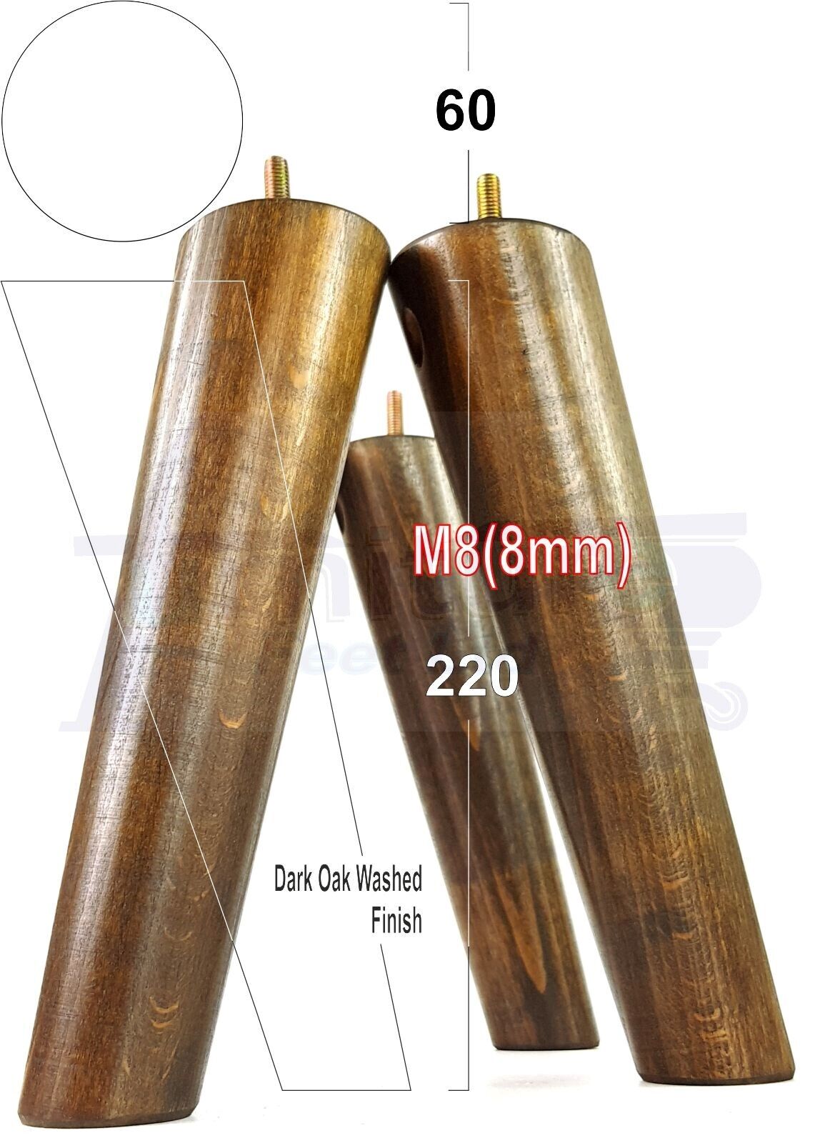 4 Solid Wood Turned Furniture Feet Replacement Mid Centry Angled Retro Legs 220mm High M8 Sofa Chairs Stools Cabinets Beds