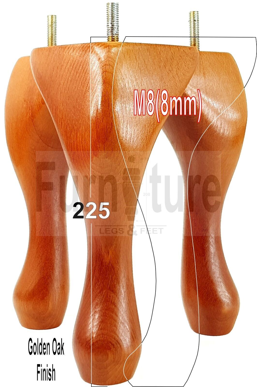 4x Solid Wood Furniture Feet 225mm High Vintage Queen Anne Replacement Legs M8 8 Inches