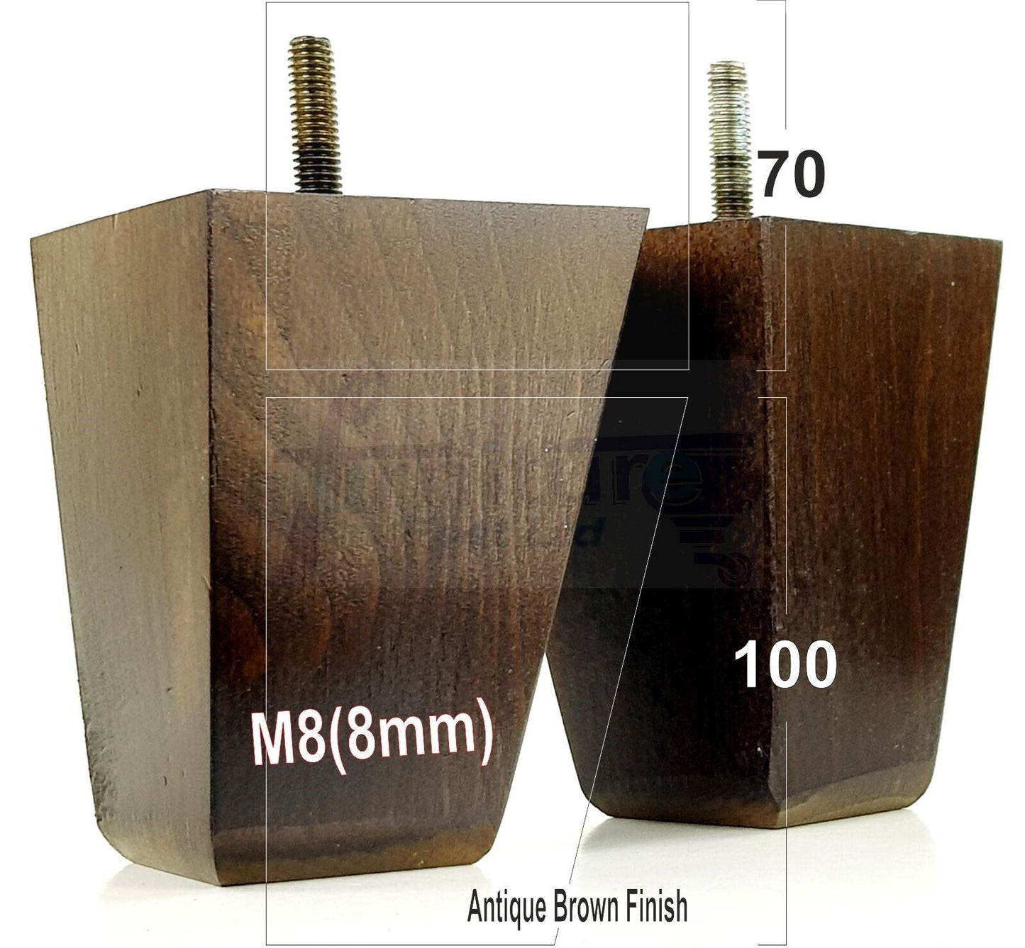 4x Angled Block Wood Sofa Legs 100mm High Replacement Furniture Feet Chairs Cabinets M8(8mm)