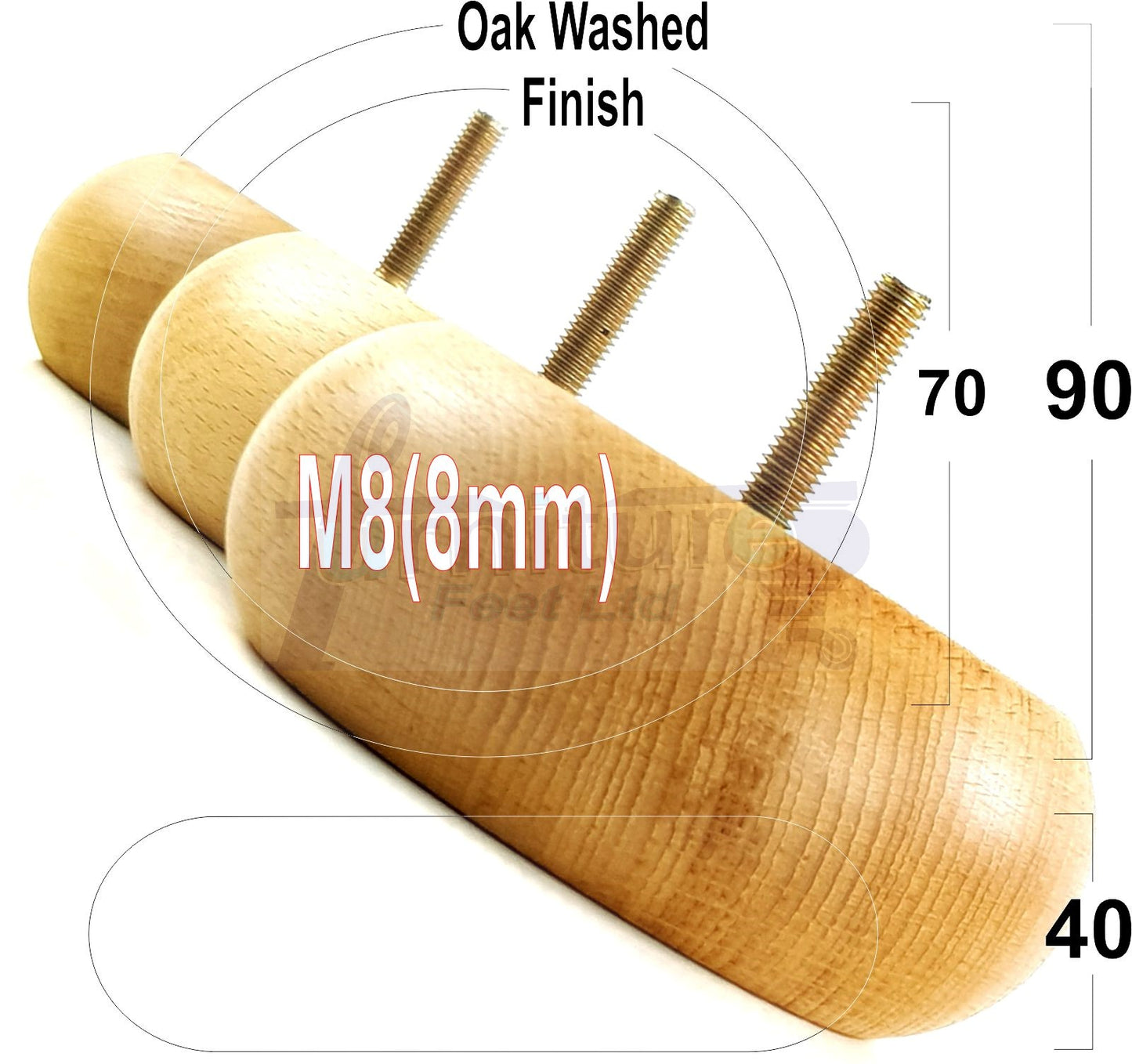 4 Solid Wood Furniture Bun Feet Replacement Legs 40mm High For Chairs Stools Sofa's Beds Settee and Cabinets M8 Multiple Colours