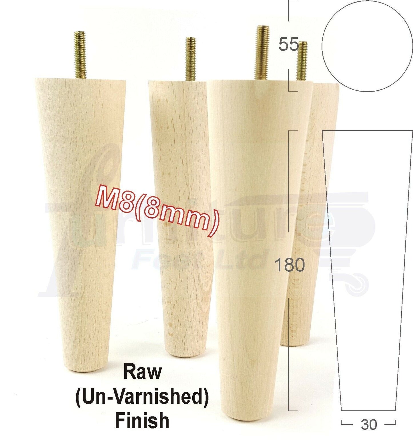 4 Retro Wood Replacement Furniture Chair Legs M8 Footstool Settee Sofa Feet 180mm High