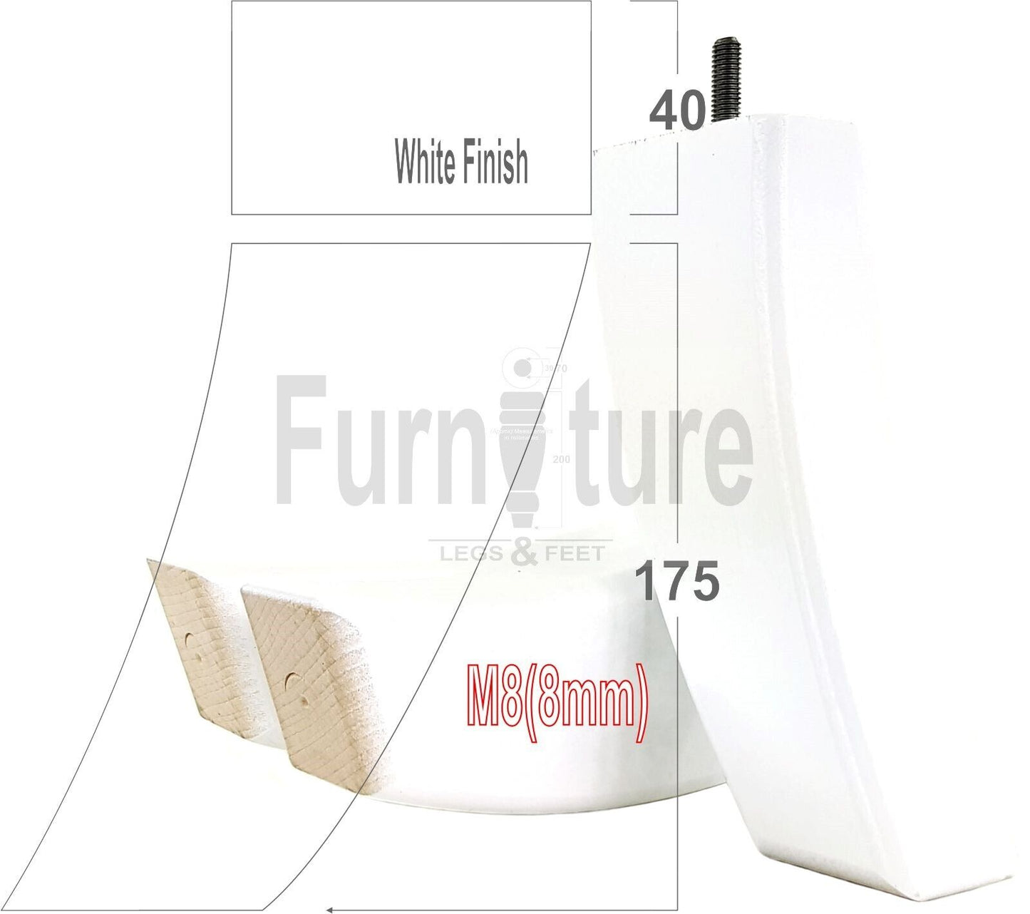 SET OF 4 WOODEN FURNITURE FEET 175mm HIGH REPLACEMENT SOFA LEGS 8mm Thread
