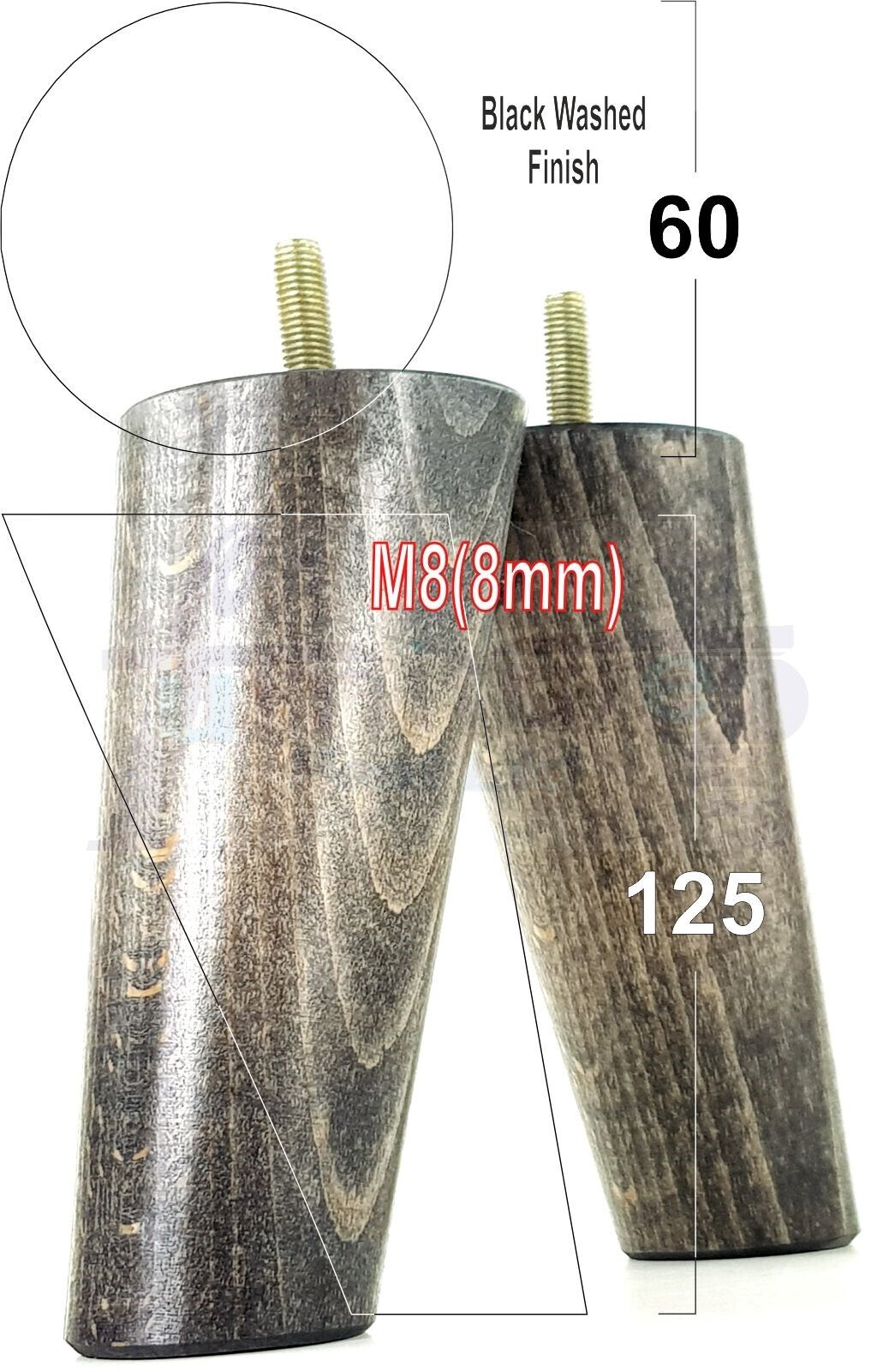 4 Solid Wood Turned Furniture Feet Replacement Mid Centry Angled Retro Legs 125mm High M8 Sofa Chairs Stools Cabinets Beds