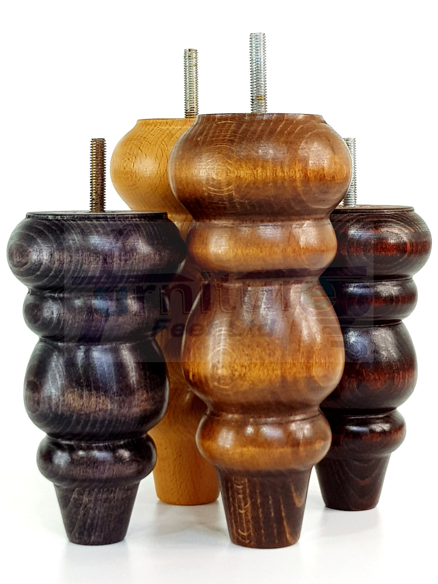 4 Solid Wood Furniture Legs Replacement Turned Feet 200mm High M8(8mm) Thread: Mahogany