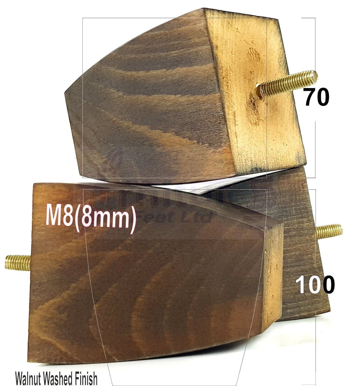 Set Of 4 Solid Wood Square Block Furniture Feet Replacement Legs 100mm High M8(8mm)