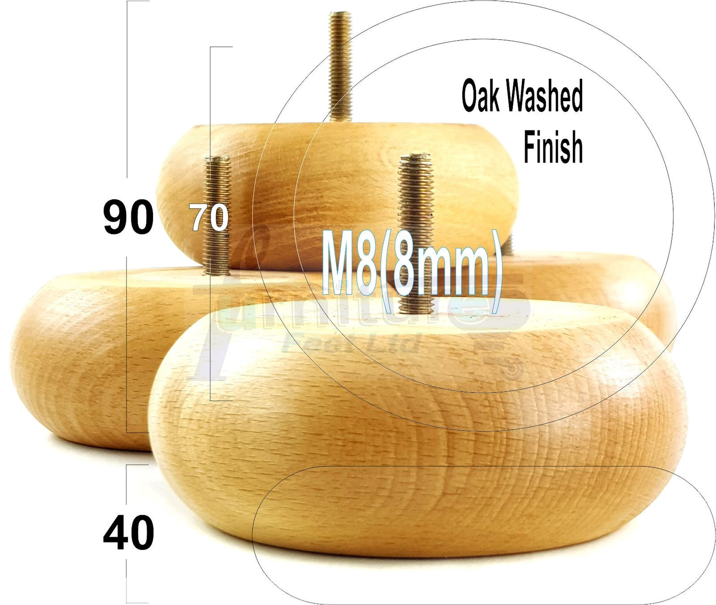 4 Solid Wood Furniture Bun Feet Replacement Legs 40mm High For Chairs Stools Sofa's Beds Settee and Cabinets M8 Multiple Colours