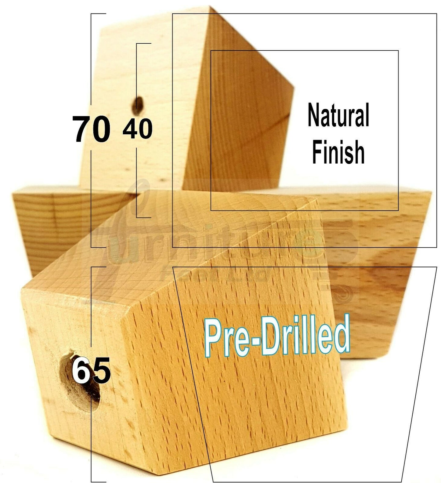4x Solid Wood Square Block Furniture Feet Replacement Legs 100mm High