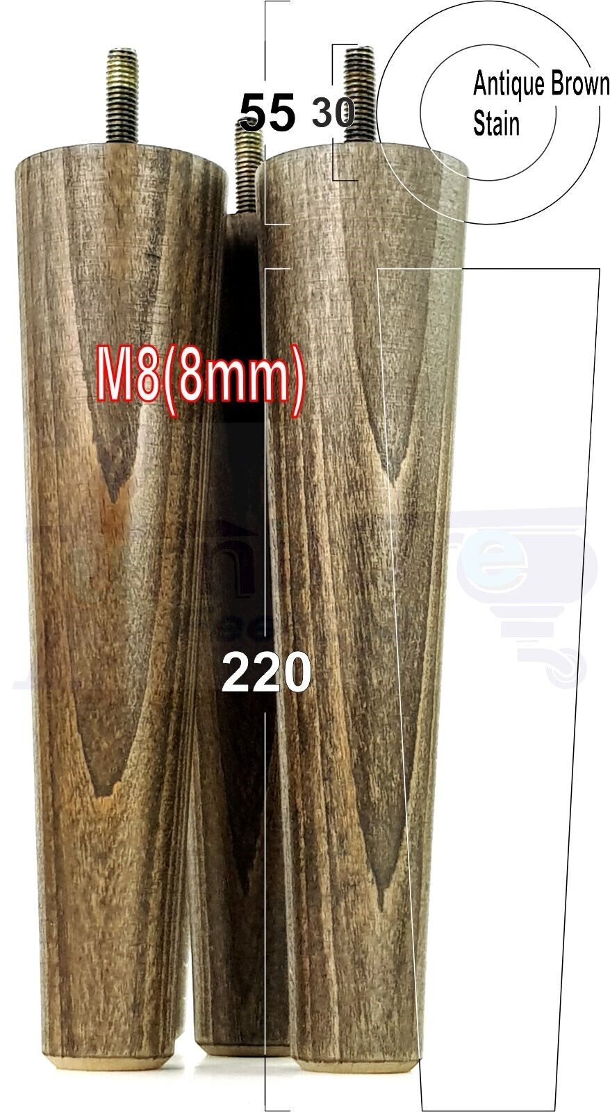 4 Retro Wood Replacement Furniture Chair Legs M8 Footstool Settee Sofa Feet 220mm High