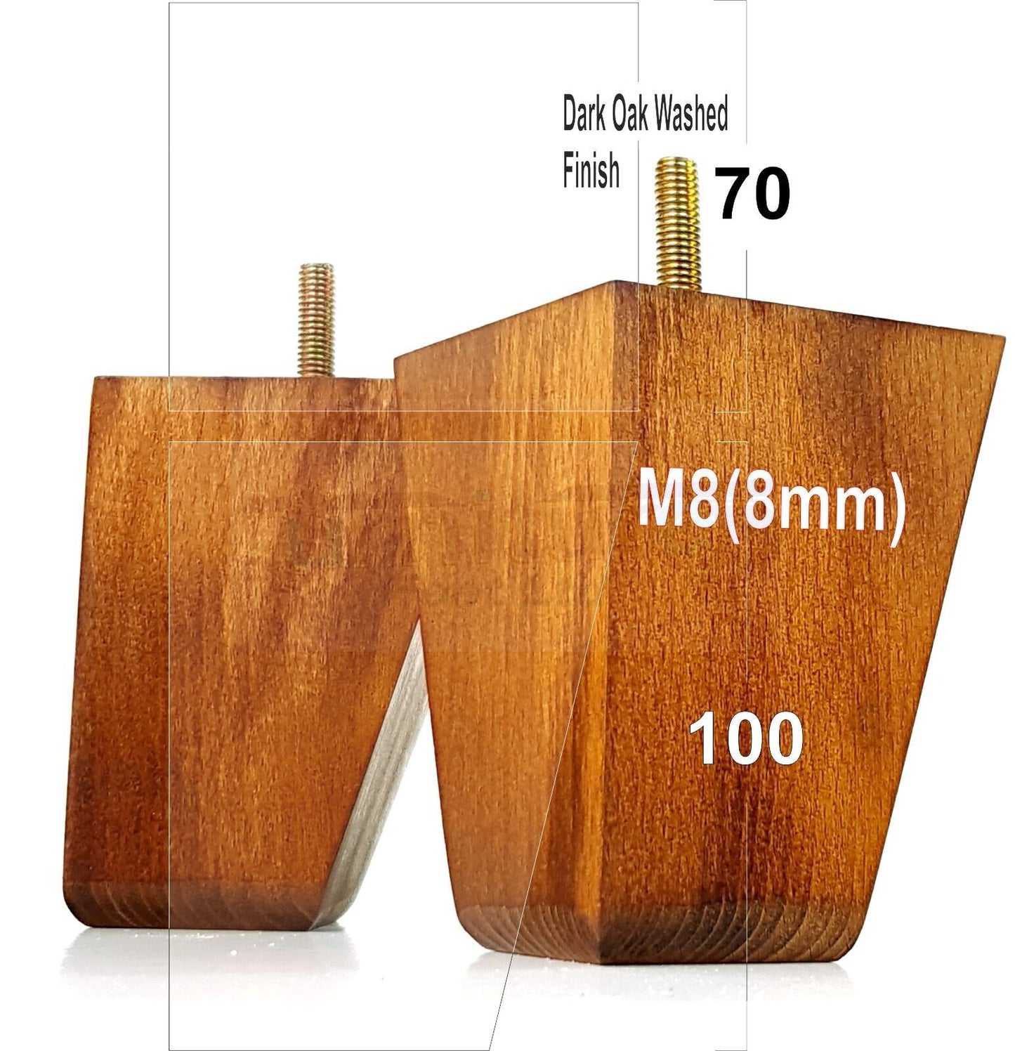 4x Angled Block Wood Sofa Legs 100mm High Replacement Furniture Feet Chairs Cabinets M8(8mm)
