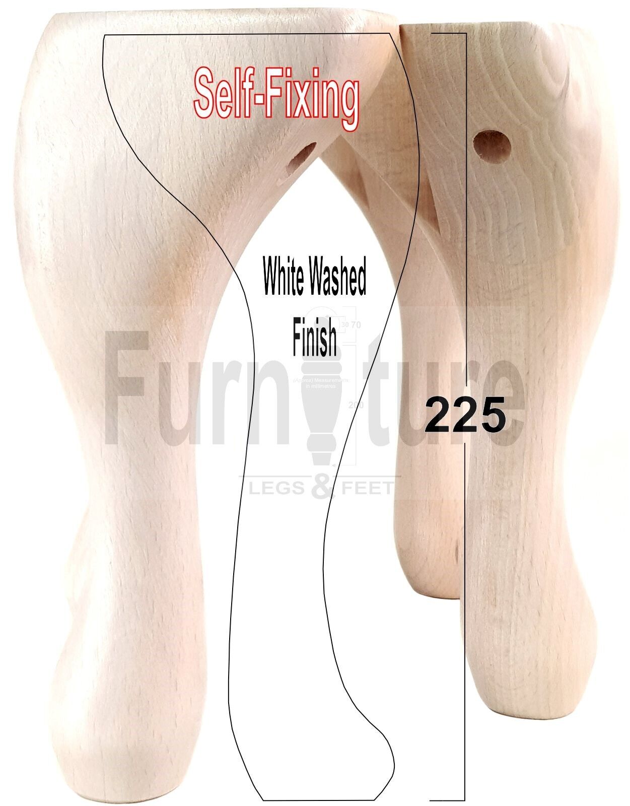 4 Wooden Traditional Queen Anne Furniture Legs 225mm Sofa Chair Beds (Self-Fix)