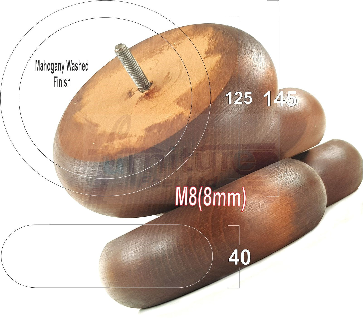 Set Of 4 Turned Wood Furniture Legs Chair Sofa Bed Replacement Bun Feet 40mm High