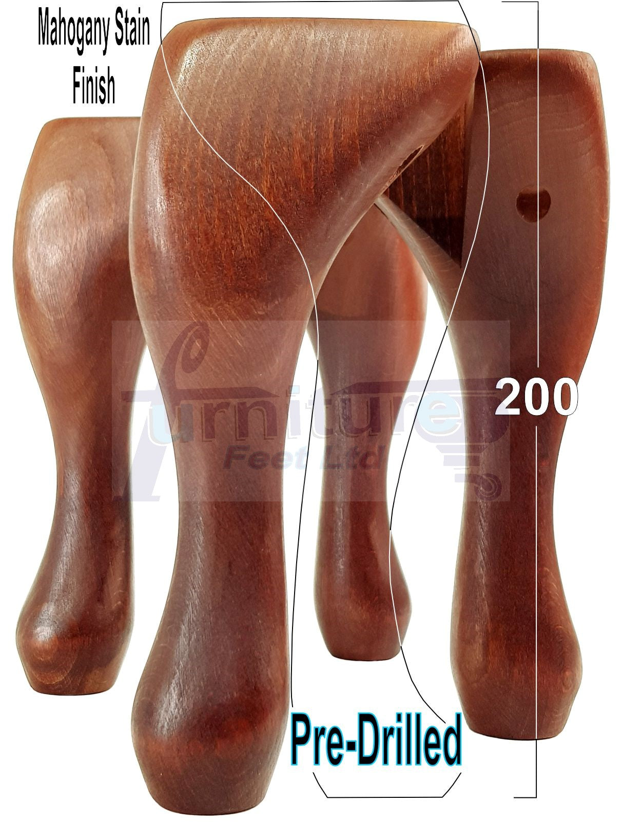 4 Wooden Traditional Queen Anne Furniture Legs 200mm Sofa Chair Beds (Self-Fix)