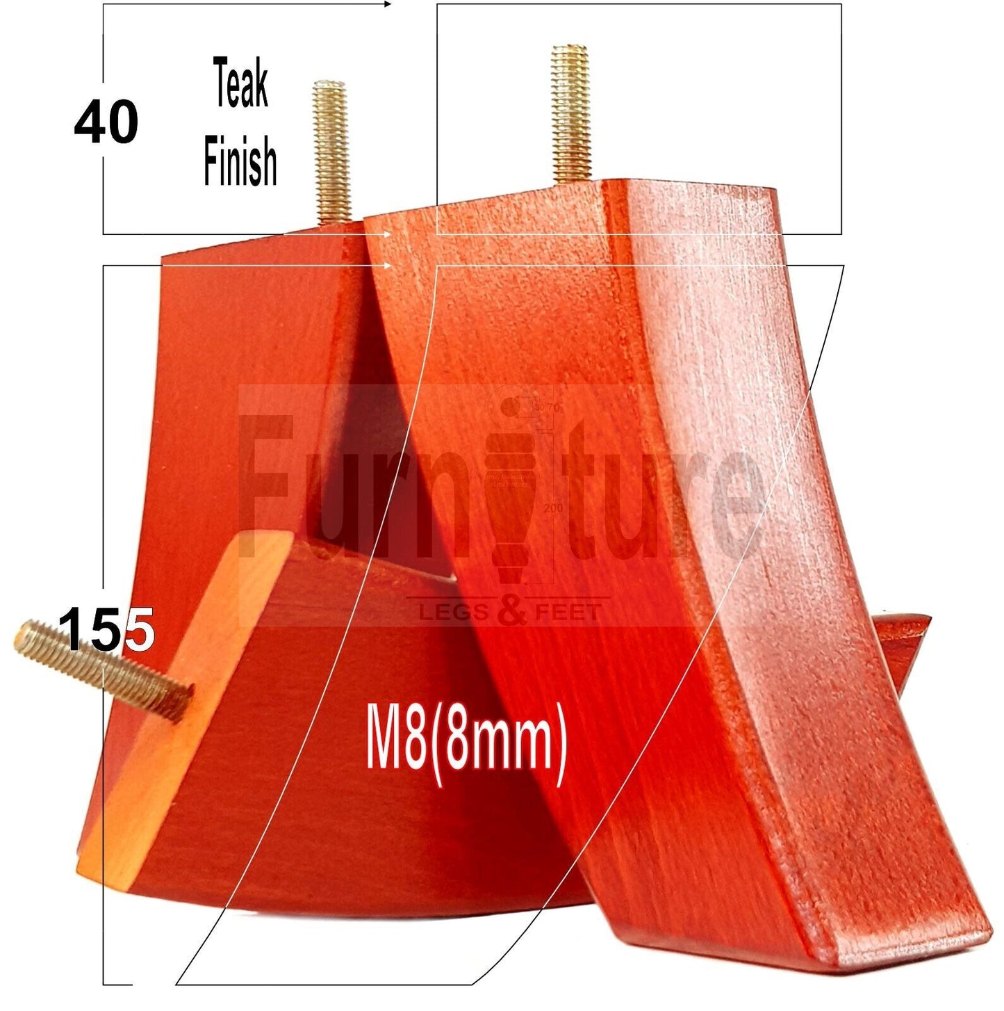 SET OF 4 WOODEN FURNITURE FEET 155mm HIGH REPLACEMENT SOFA LEGS 8mm Thread