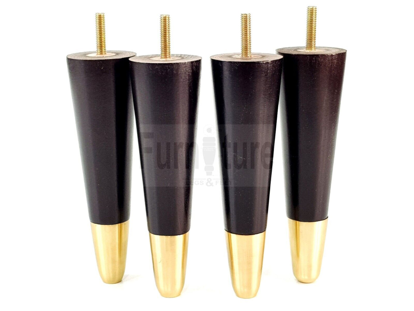 4x Turned M8 Wood Furniture Chair Sofa, Settee Legs Feet Brass Slipper Cup 170mm