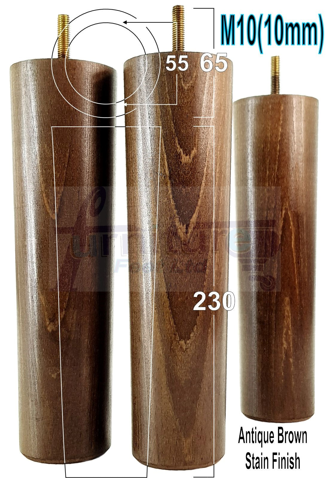 4 Solid Wood Turned Furniture Legs Replacement Feet 230mm High Chairs Sofa Bed Settee & Cabinets M10