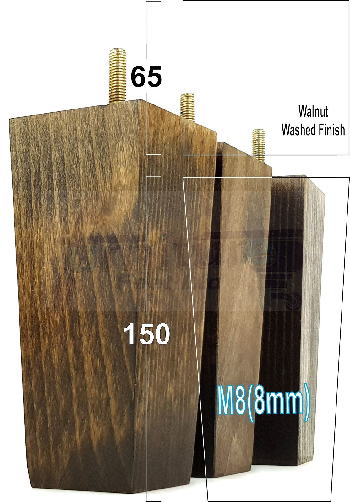 4 Solid Wood Furniture Feet Square Replacement Block Tapered Legs 150mm High M8 Sofa Chairs Stools Cabinets Beds