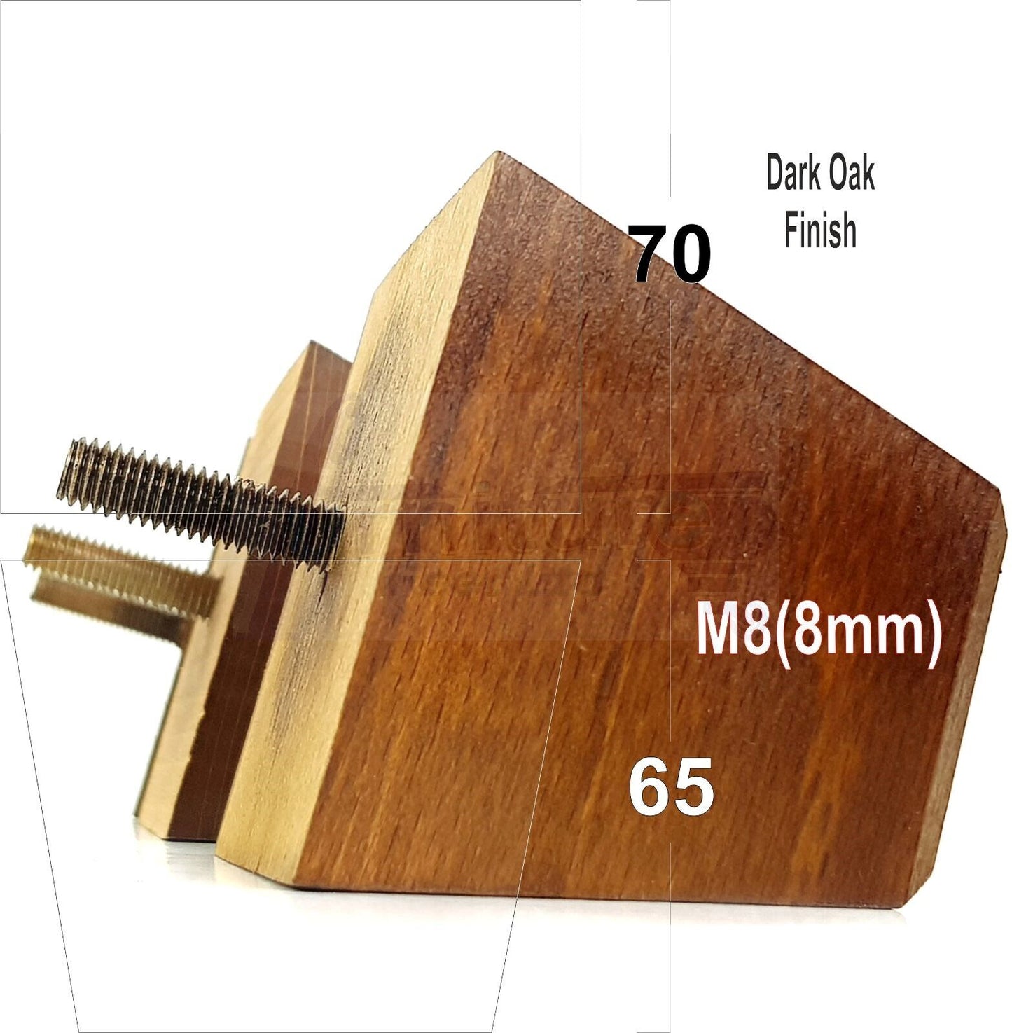 Set Of 4 Solid Wood Square Block Furniture Feet Replacement Legs 65mm High M8(8mm)