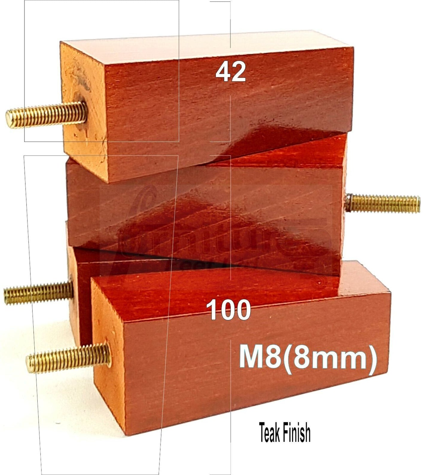 4x Solid Wood Block Furniture Legs Replacement Square Feet 100mm High M8(8mm)