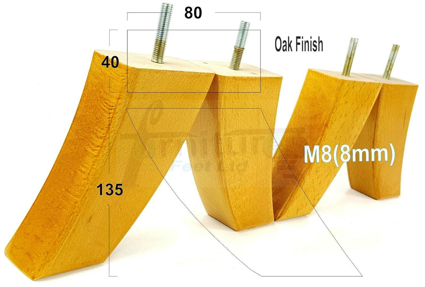 SET OF 4 WOODEN FURNITURE FEET 135mm HIGH REPLACEMENT SOFA LEGS 8mm Thread