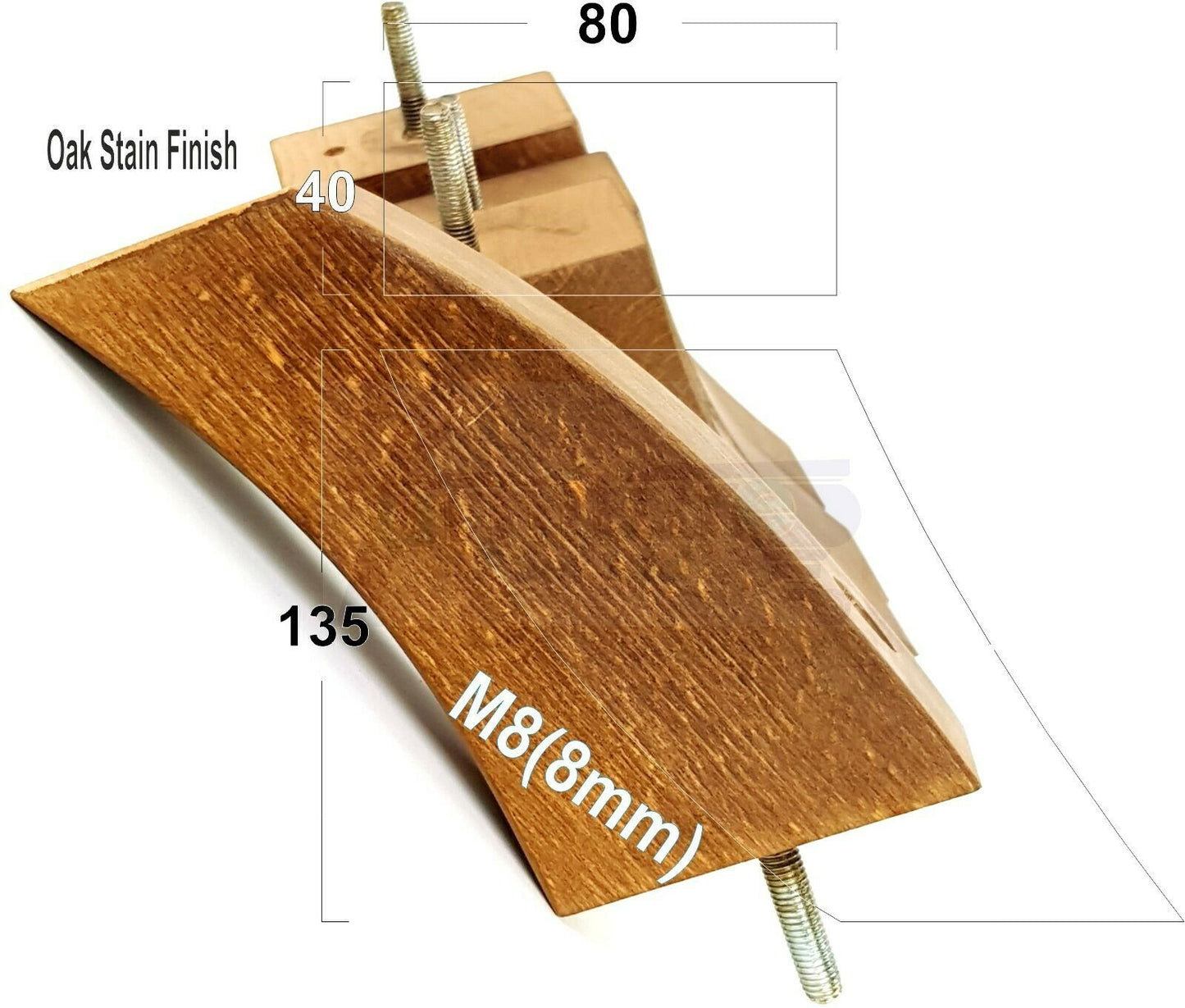 SET OF 4 WOODEN FURNITURE FEET 135mm HIGH REPLACEMENT SOFA LEGS 8mm Thread