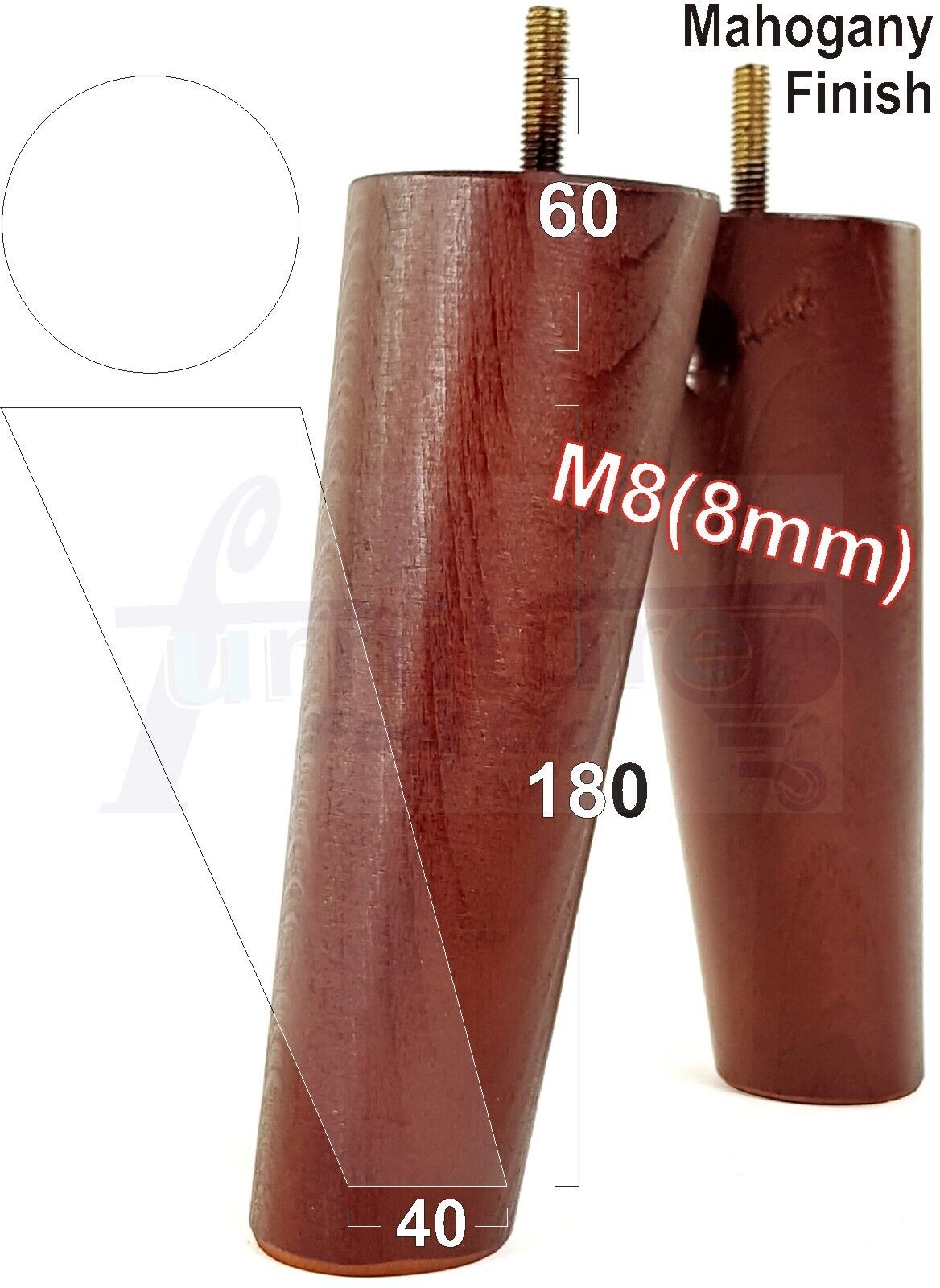 4 Solid Wood Turned Furniture Feet Replacement Mid Centry Angled Retro Legs 180mm High M8 Sofa Chairs Stools Cabinets Beds
