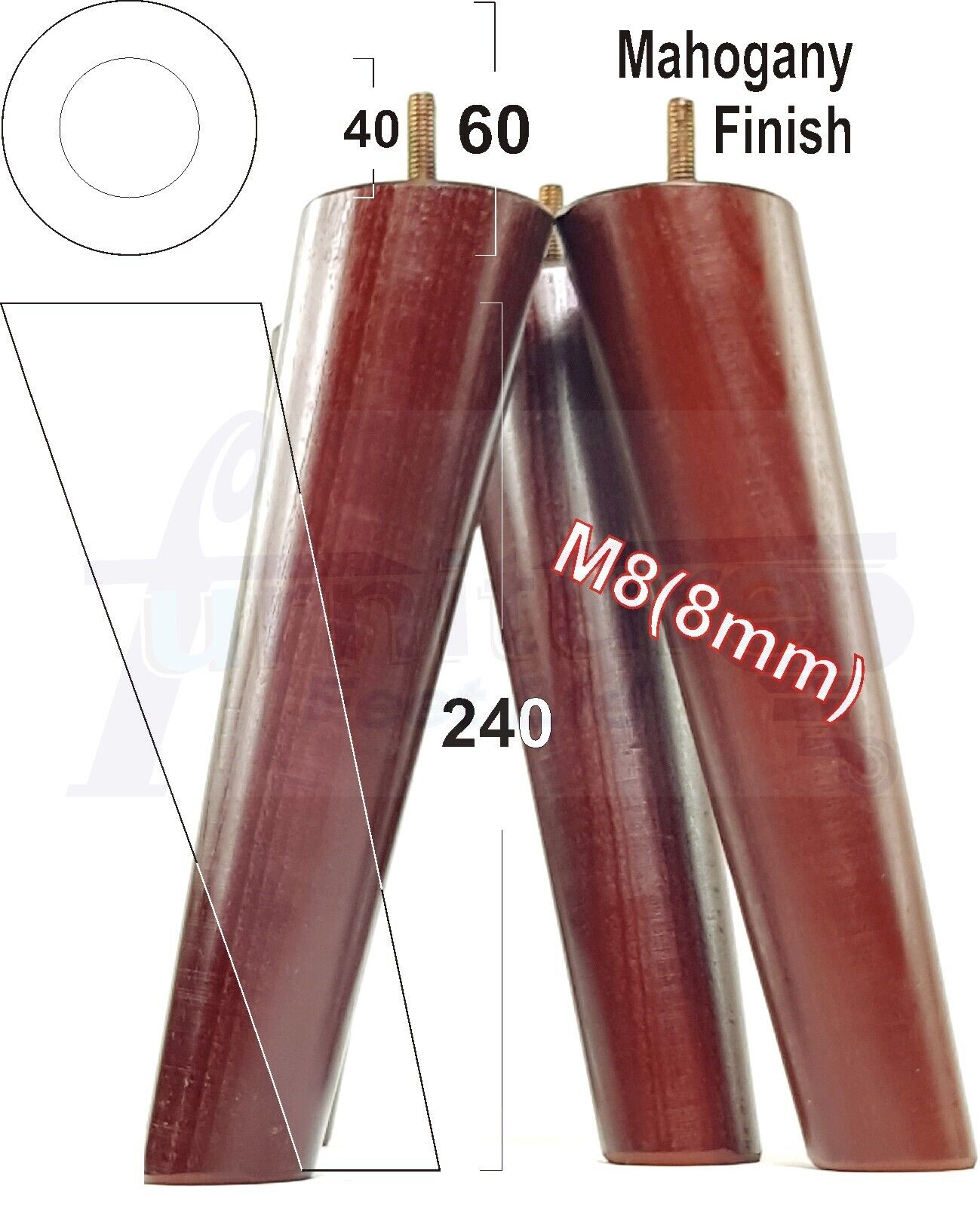 4x Wood Replacement Angled Furniture Chair Legs M8 Settee Sofa Feet 240mm High
