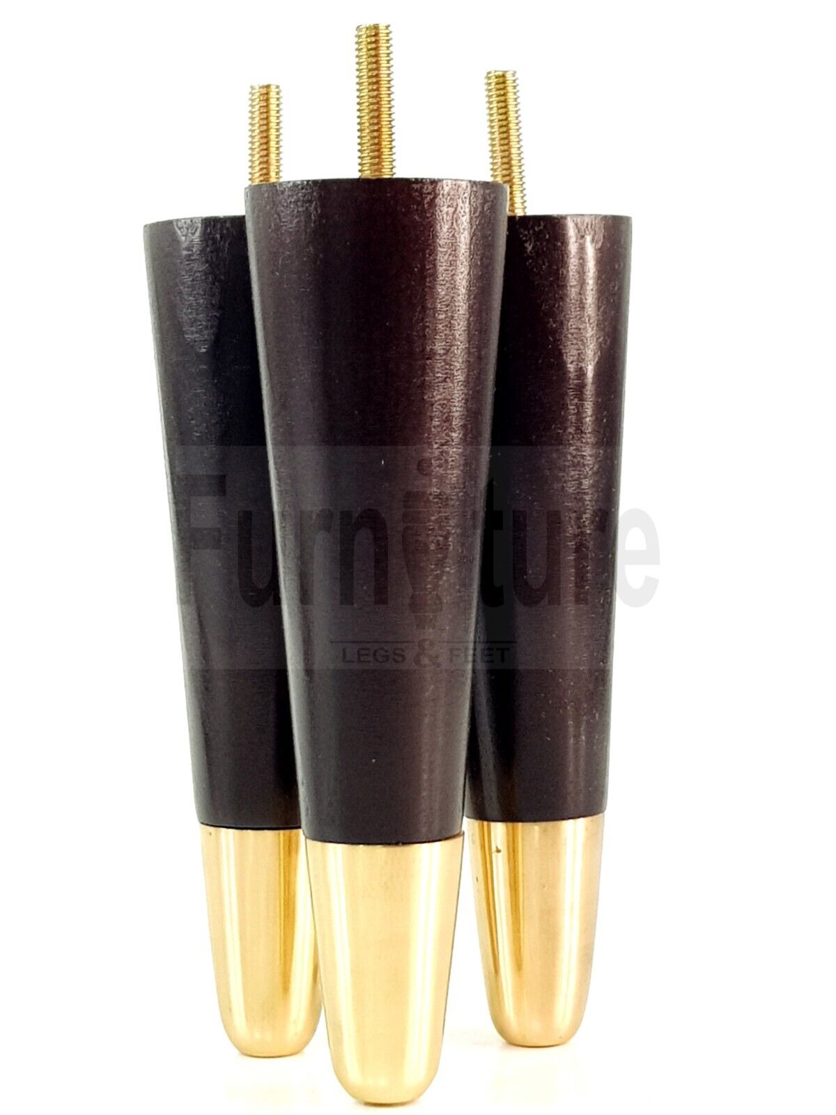 4x Turned M8 Wood Furniture Chair Sofa, Settee Legs Feet Brass Slipper Cup 170mm